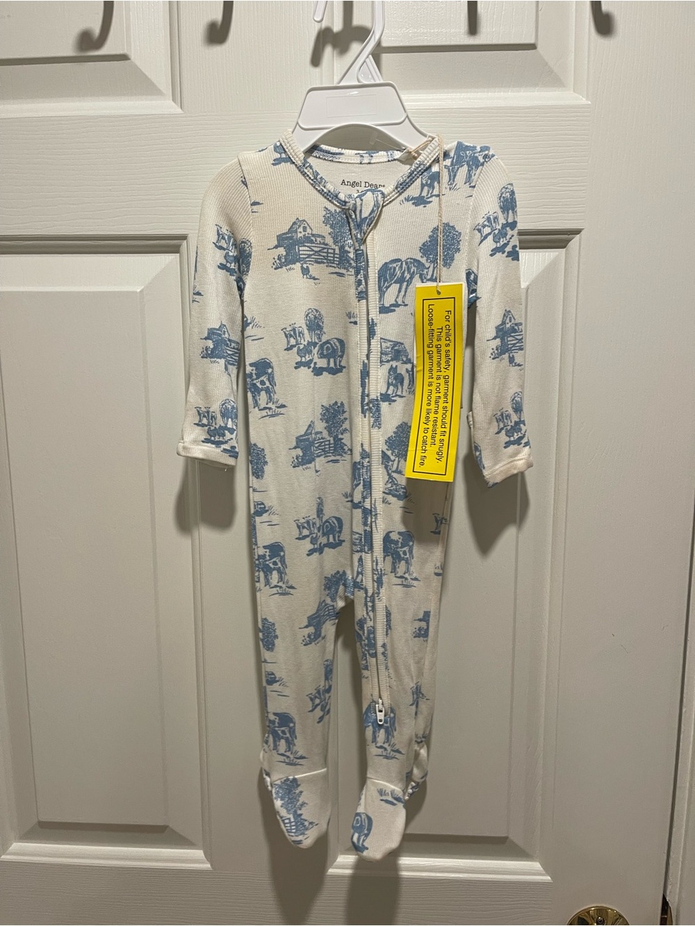 Angel Dear Cream and Blue Toile Footed One-Piece